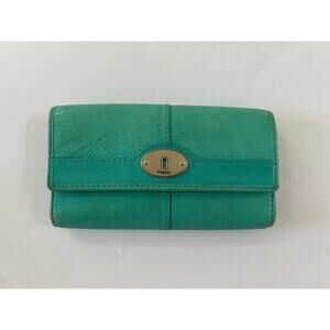 Fossil Maddox Leather Wallet Pebble Turquoise Trifold Wallet y2k boho beach